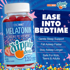 Vital+Boon Dippin Dots gummy-closeup highlighting strawberry sunset creme flavor for bedtime.