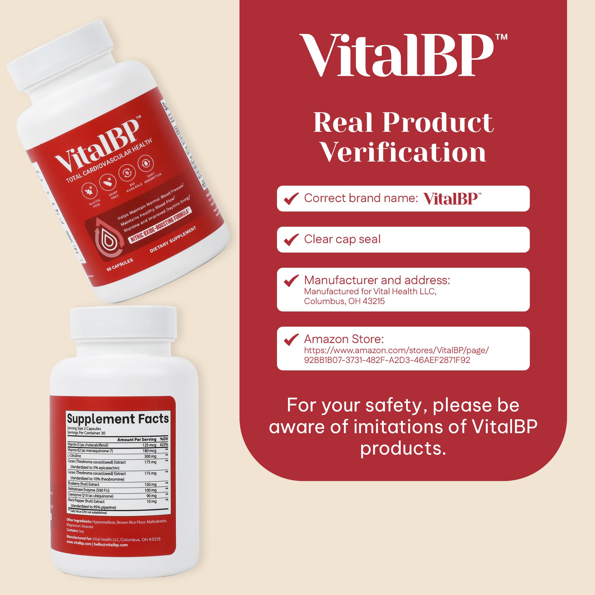 VitalBP capsules closeup highlighting easy daily use.