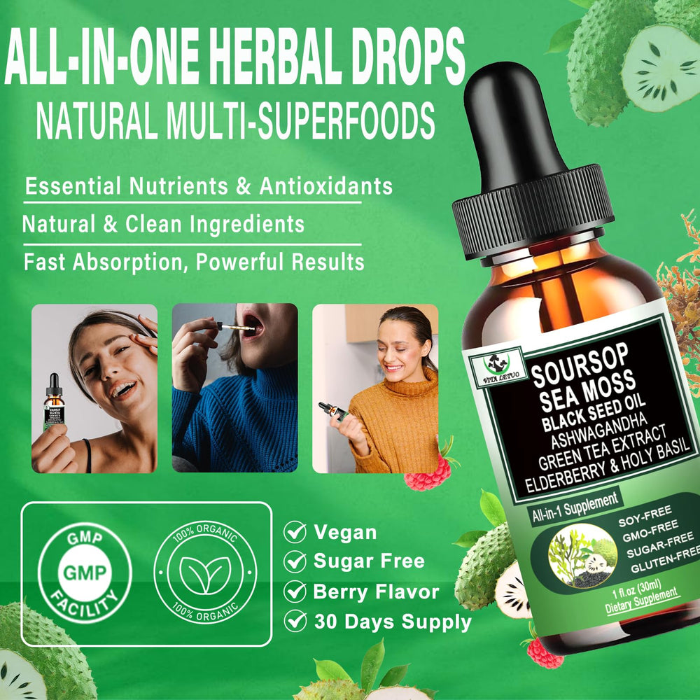Vita Letuo Soursop Drops ingredients include sea moss and elderberry