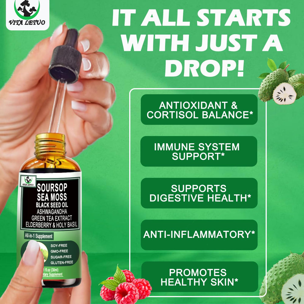 Vita Letuo Soursop Drops being poured for easy daily use