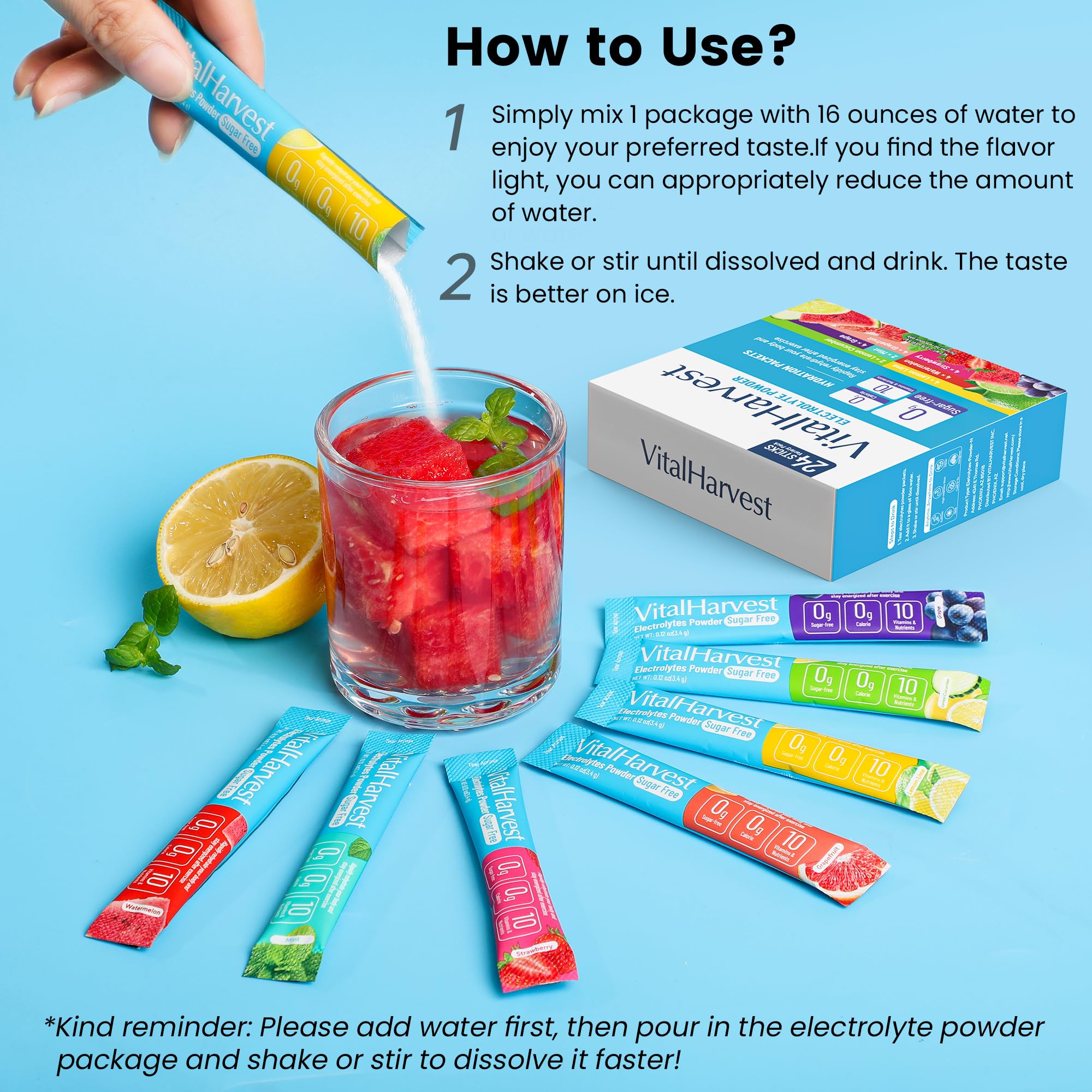 VitalHarvest Lemon Cucumber electrolyte packet offers cooling refreshment after training