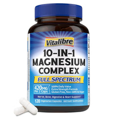 Vitalibre 10-in-1 magnesium complex bottle highlights an all-in-one formula for daily wellness.