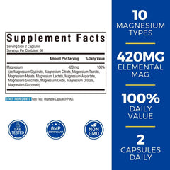 Vitalibre 420mg elemental magnesium capsules close-up showing potent dosage.