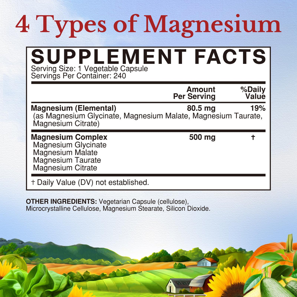 Vitalitown Magnesium Complex bottle with 240 capsules clearly labeled for daily use