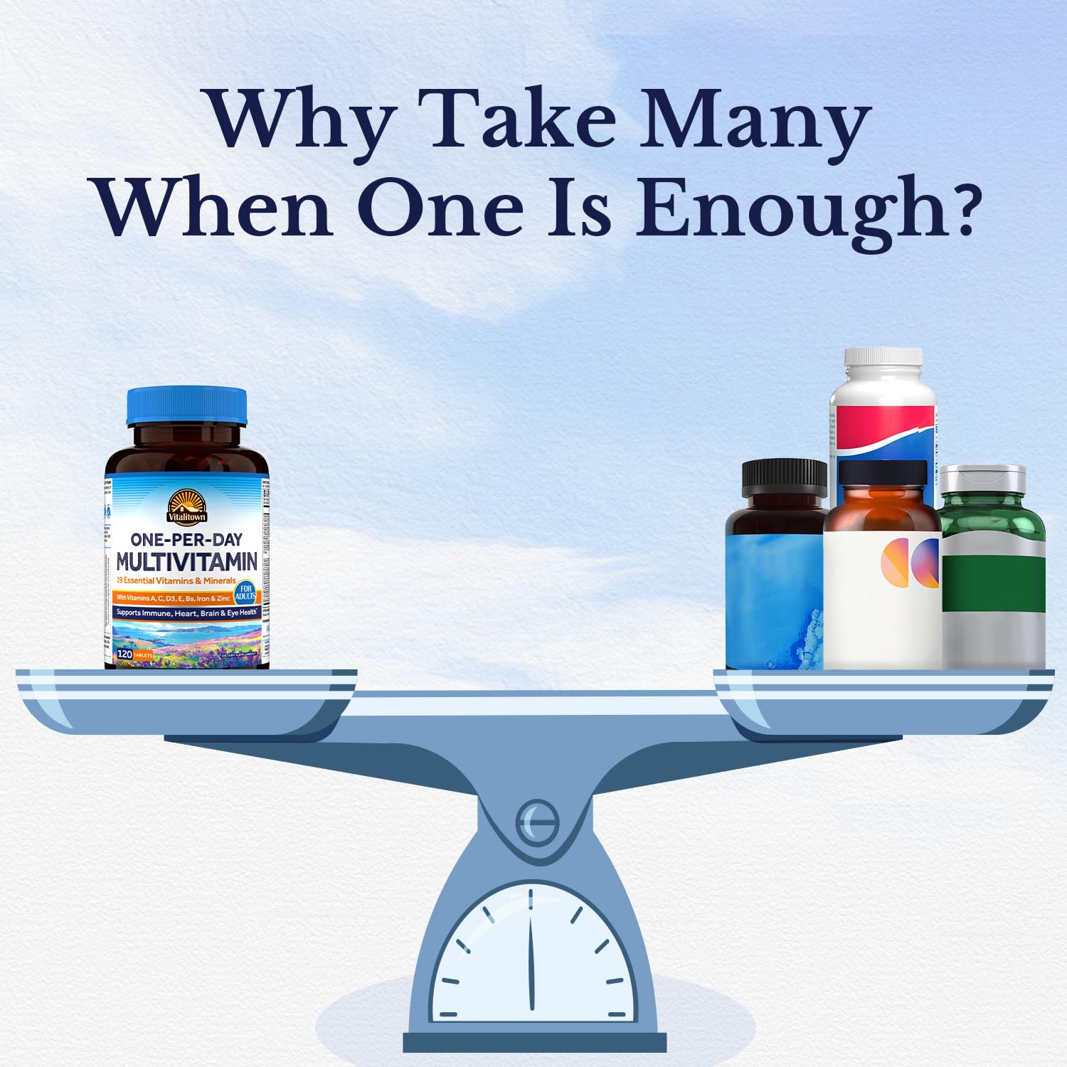Vitalitown nutrition facts label highlights essential vitamins supporting daily health.