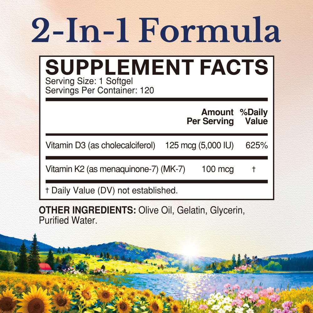 Vitalitown Vitamin D3 K2 softgel with olive oil base for enhanced absorption