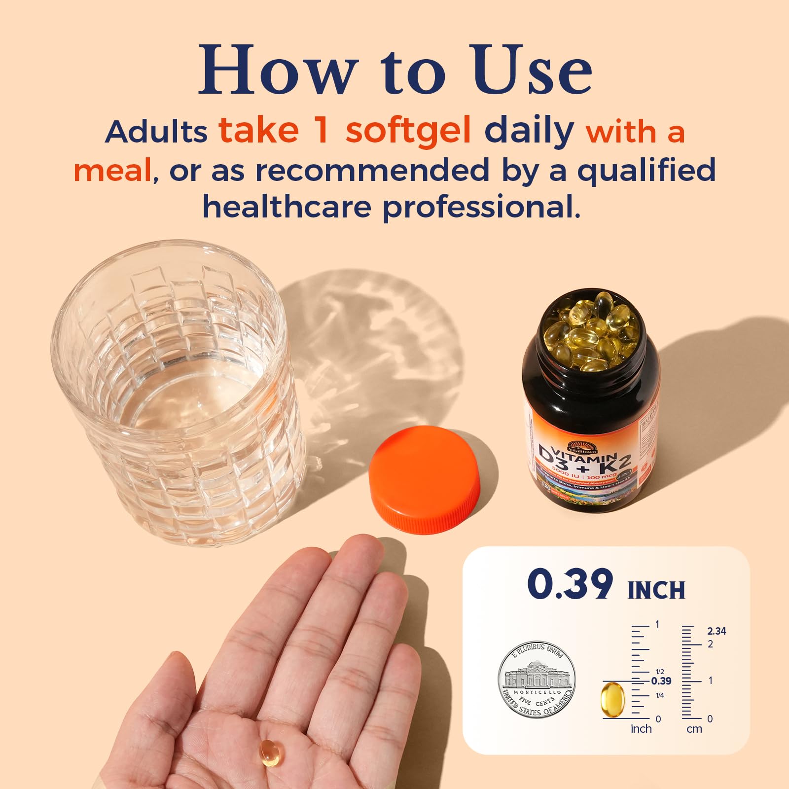 Vitalitown Vitamin D3 K2 softgel seal indicating freshness