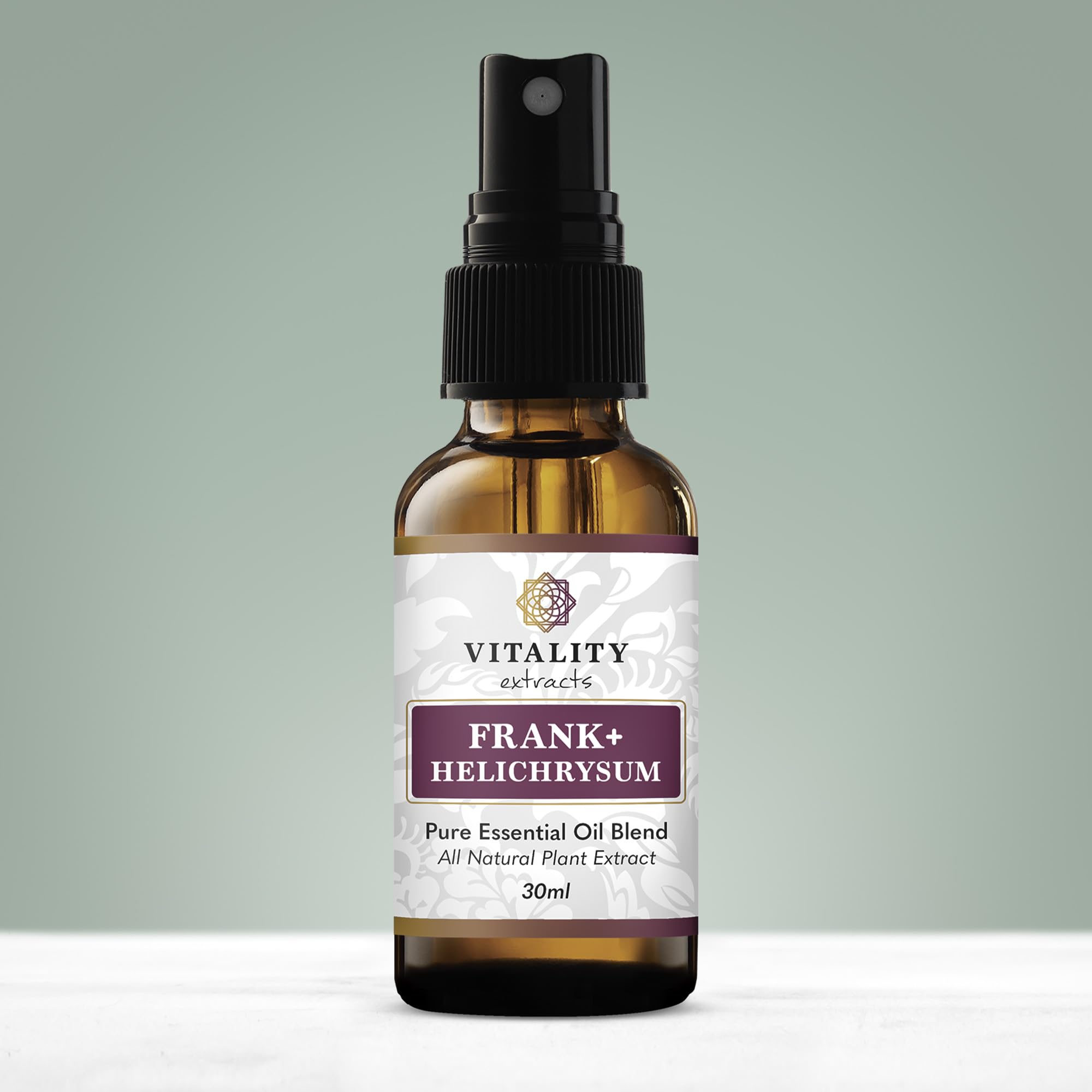 Vitality Frank+ Helichrysum diffuser scene suggesting mood-enhancing ambience
