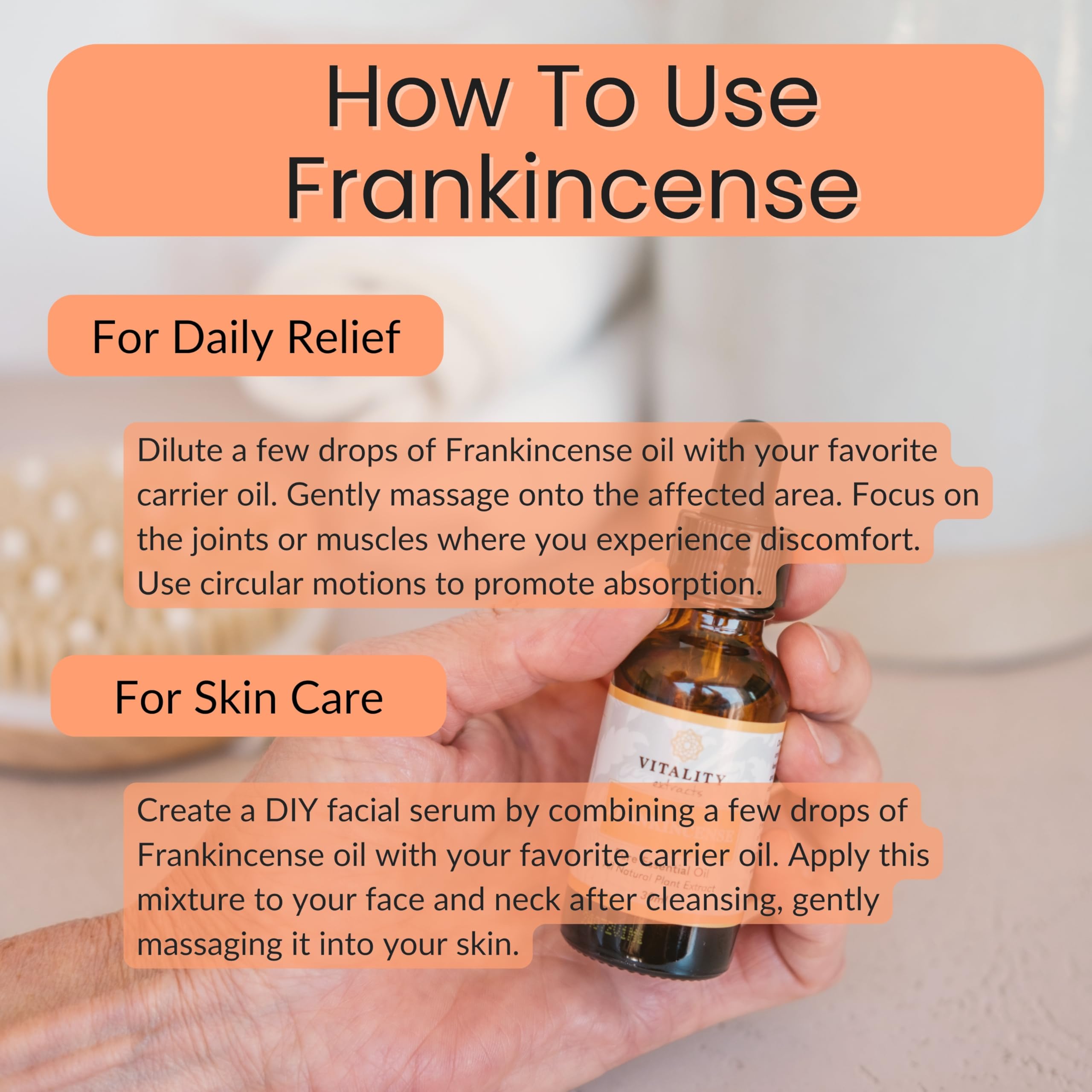 Vitality Frankincense GCMS-tested ingredients label for quality assurance.