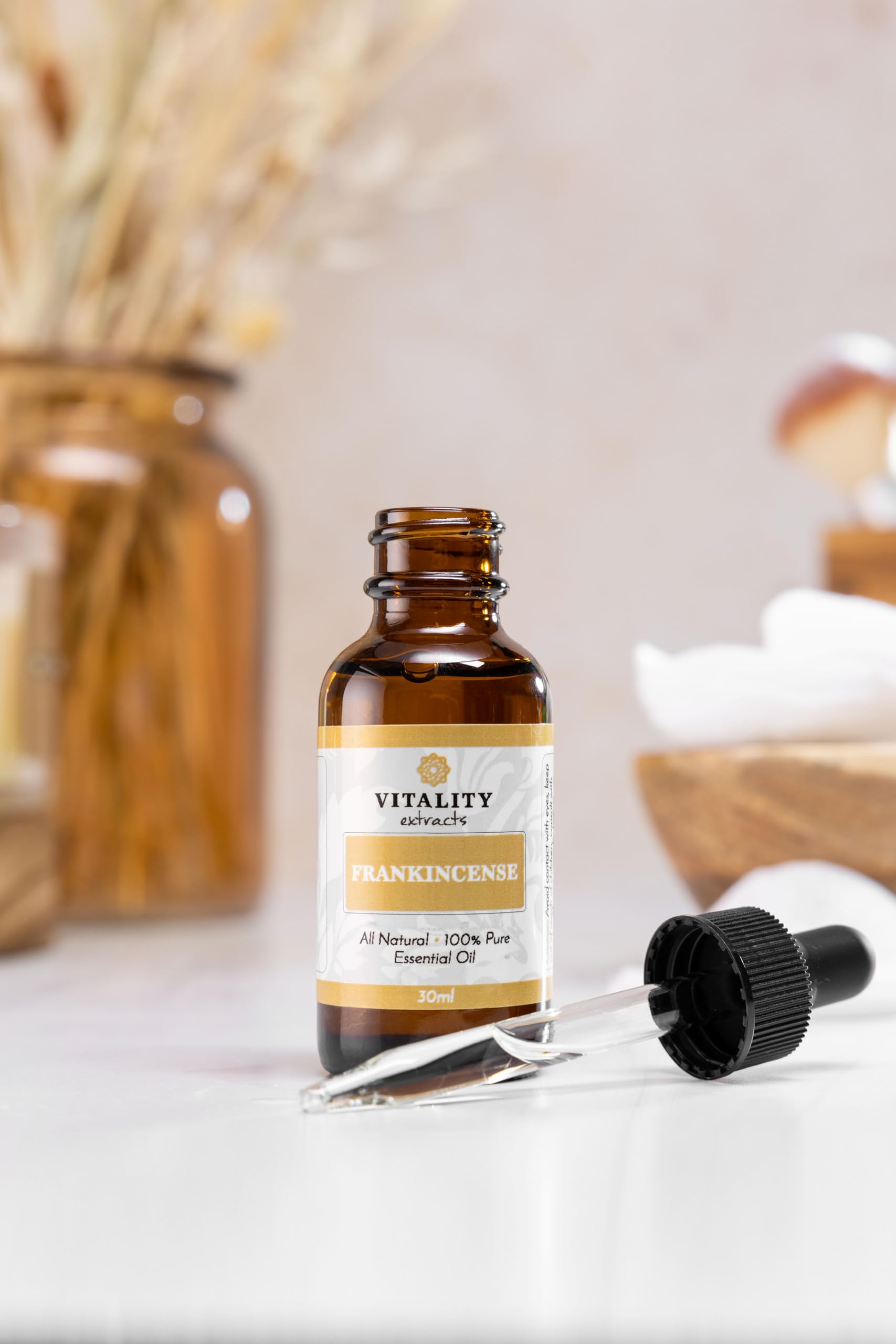 Vitality Frankincense skin-care application showing topical use on skin.