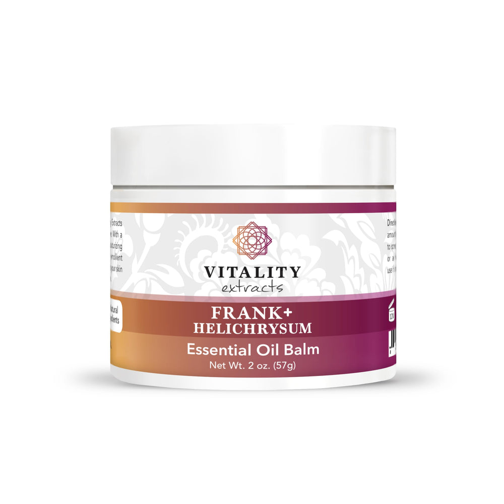 Vitality Frank+ Helichrysum Balm 2oz packaging for convenient daily hydration