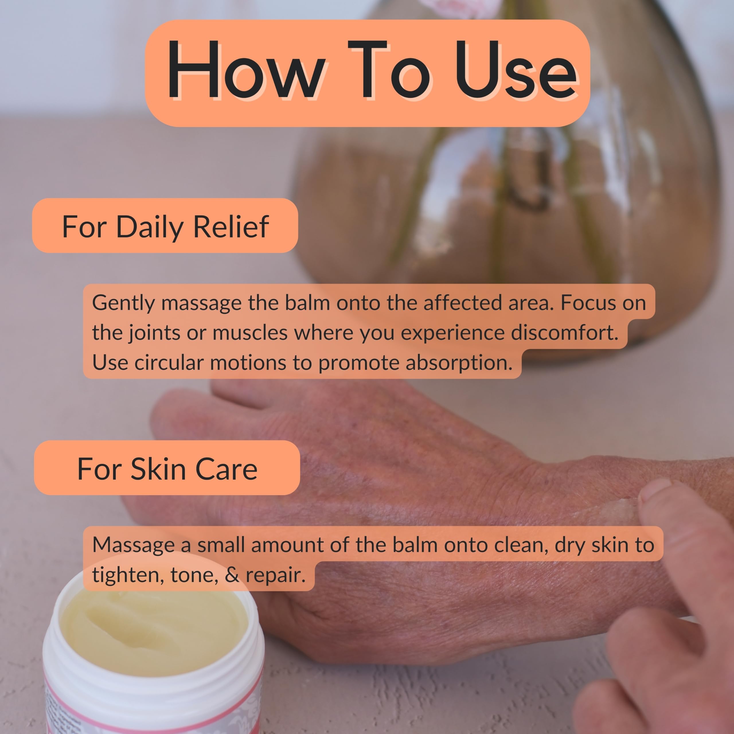 Close-up of balm ingredients like frankincense and helichrysum nourishing skin