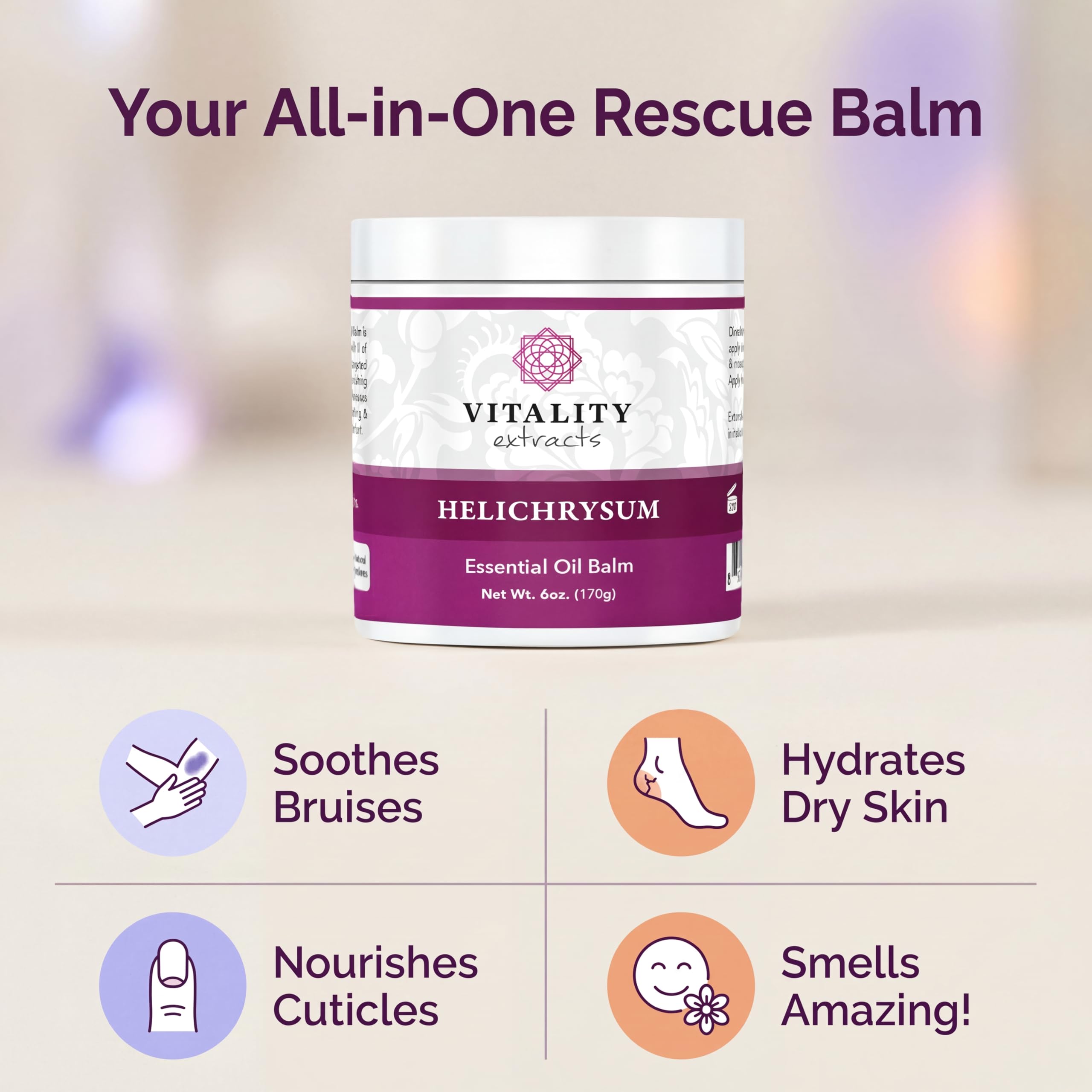 Vitality Helichrysum Balm applied to elbow for nourishment and moisture