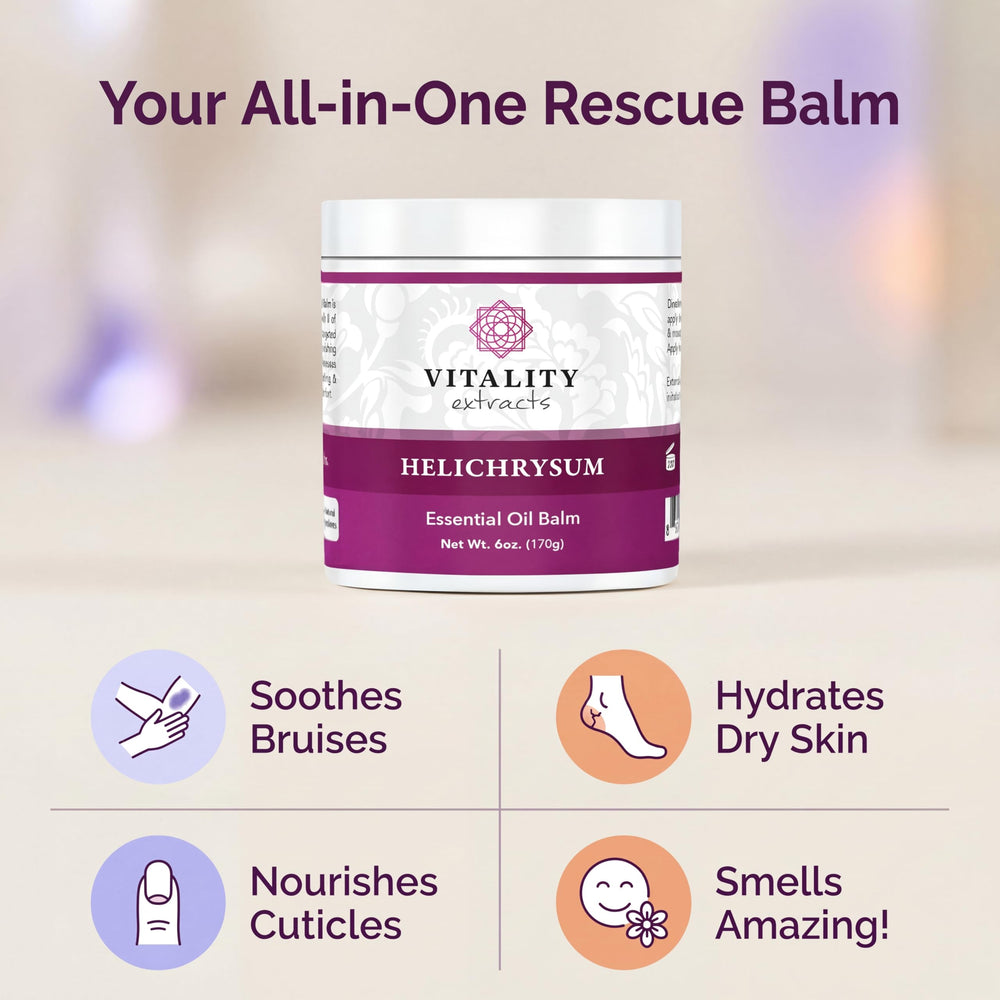 Vitality Helichrysum Balm applied to elbow for nourishment and moisture