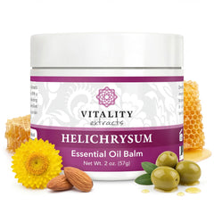 Vitality Helichrysum Balm jar closeup showing ultra-moisturizing texture.
