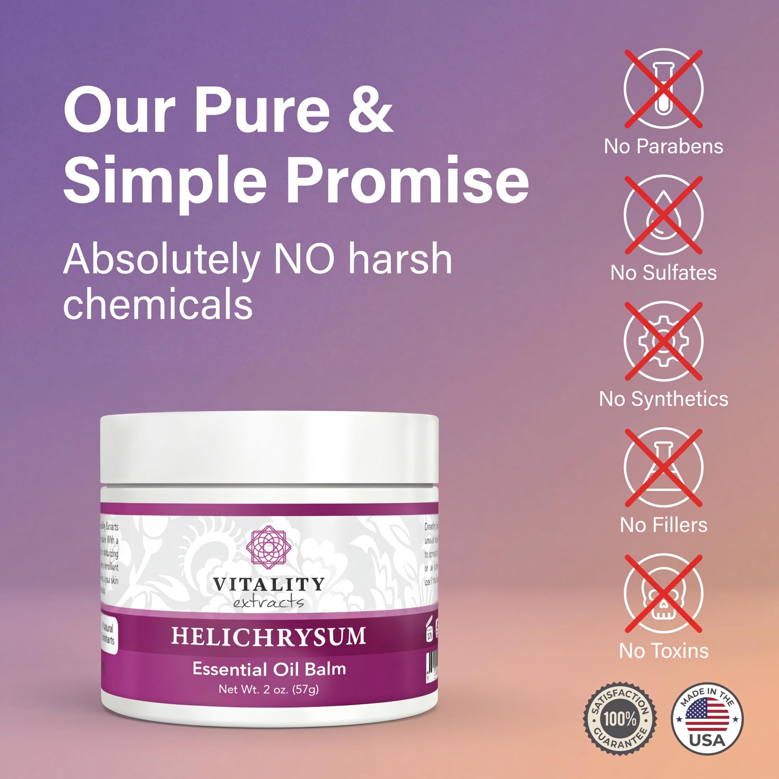 Vitality Helichrysum Balm with olive oil nourishes skin.