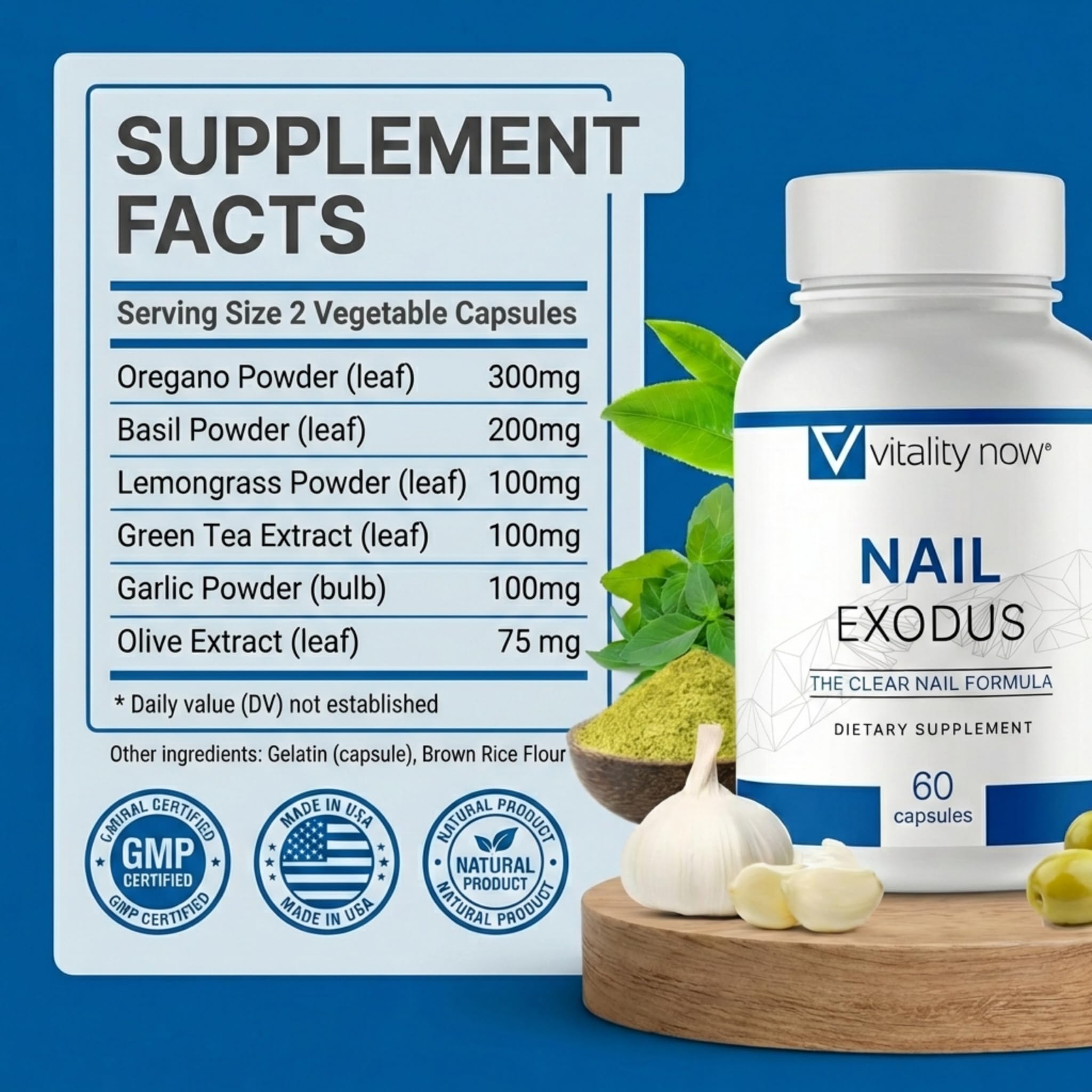 Vitality Now Nail Exodus capsule pour illustrating simple daily intake