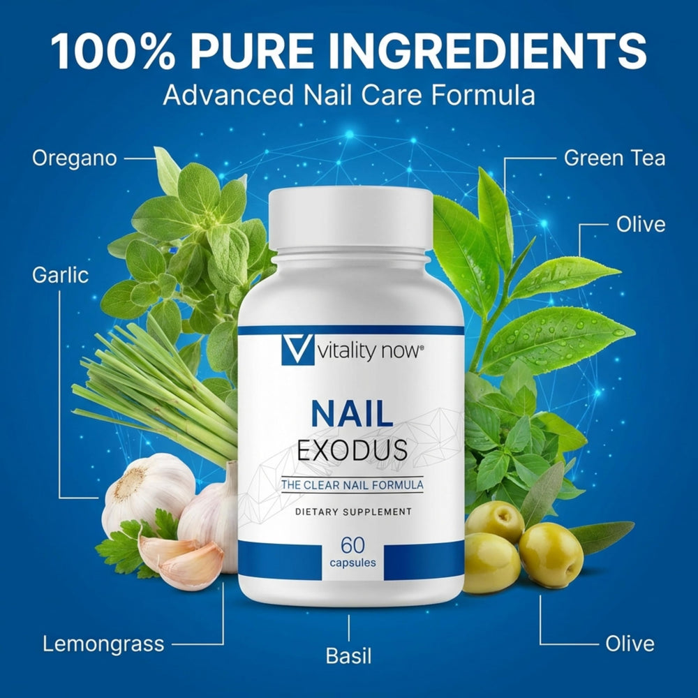 Vitality Now Nail Exodus label detail with premium ingredients