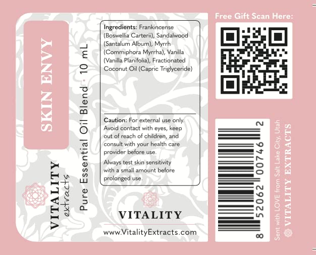 Vitality Skin Envy GCMS-tested label signals quality assurance.