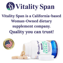 Vitality Span Oyster Extract ingredients panel, showcasing zinc and taurine