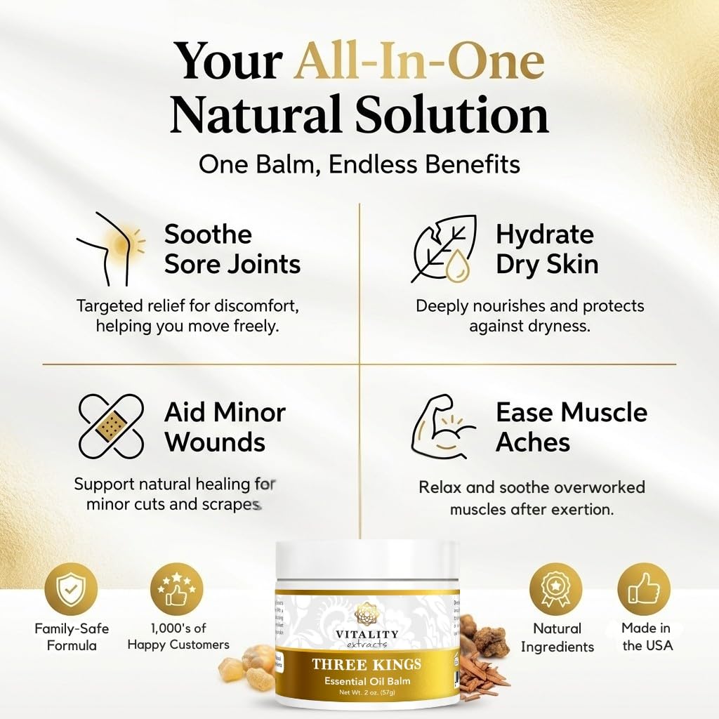 Vitality Three Kings Balm being applied to hands shows smooth, velvety skin