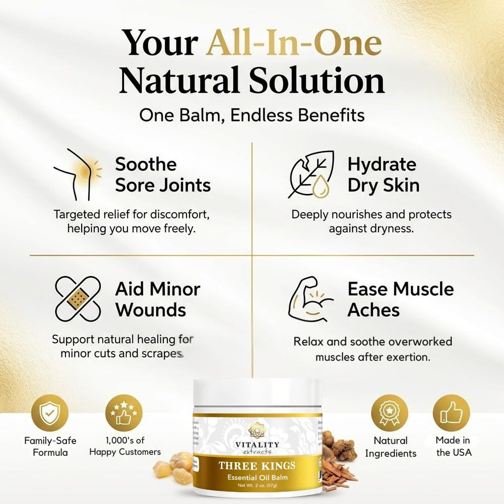 Vitality Three Kings Balm being applied to hands shows smooth, velvety skin