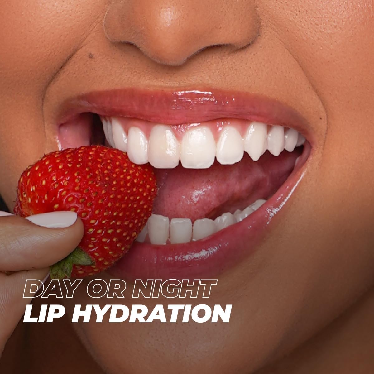Vitamasques Lip Butter Balm Strawberry lips display a soft, glossy tint.