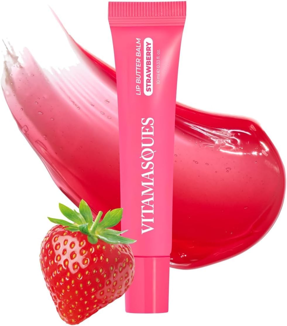 Vitamasques Lip Butter Balm Strawberry tube front with lightweight hydration and subtle tint.