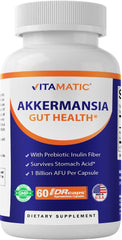 Vitamatic Akkermansia bottle front for daily gut support.