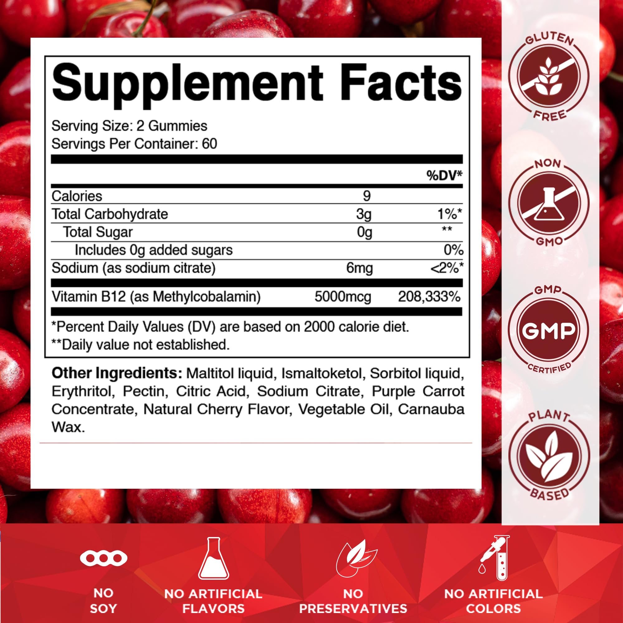 Vitamatic B12 gummies natural cherry pouring; easy daily energy boost.