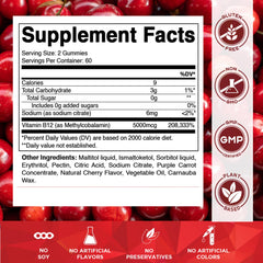 Vitamatic B12 gummies natural cherry pouring; easy daily energy boost.