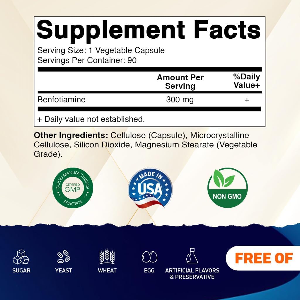 Vitamatic Benfotiamine label close-up highlighting high-potency vitamin B1