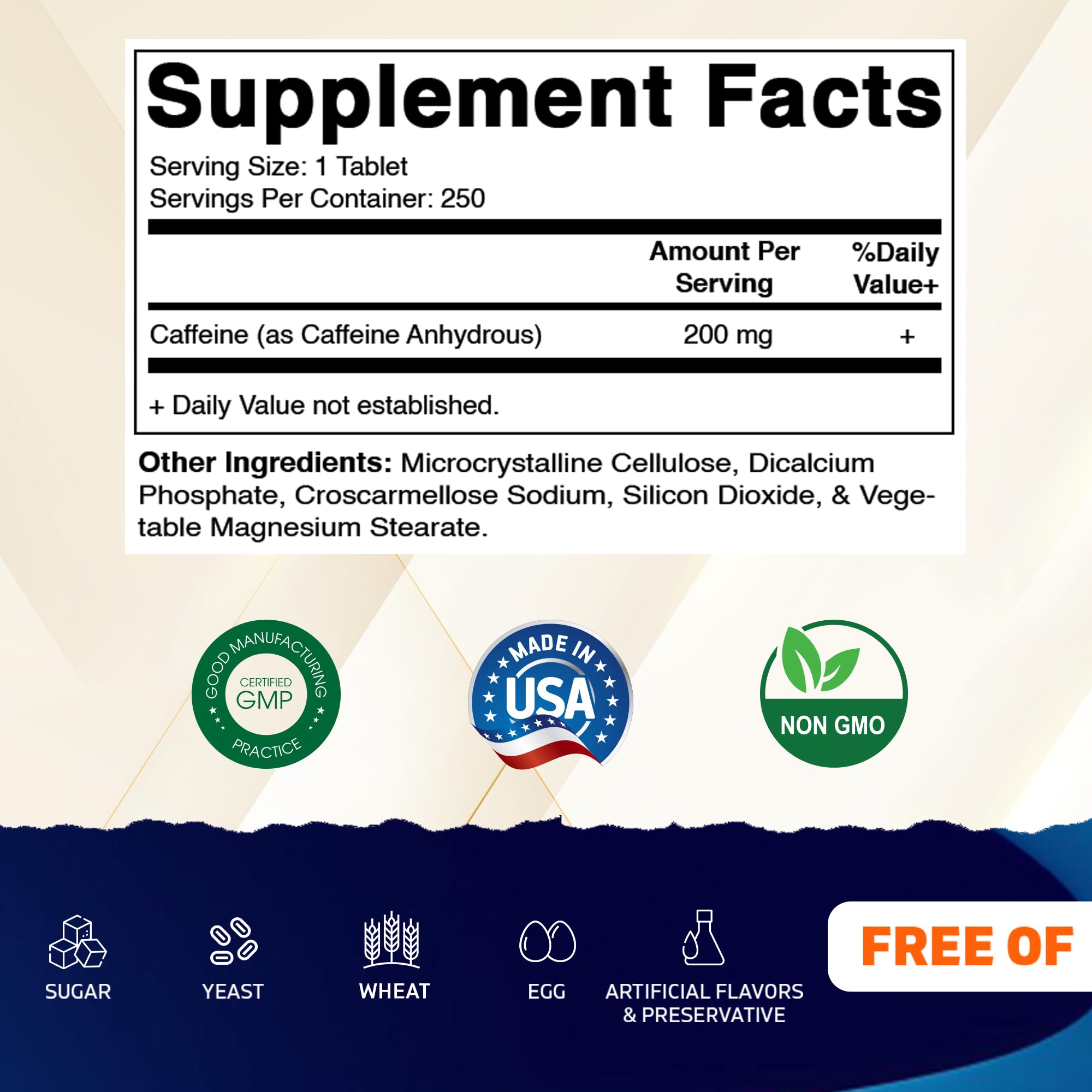 Vitamatic Caffeine Pills bottle back label with ingredients and allergen details.