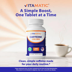 Close-up of Vitamatic Caffeine Pills tablets ready for quick energy.