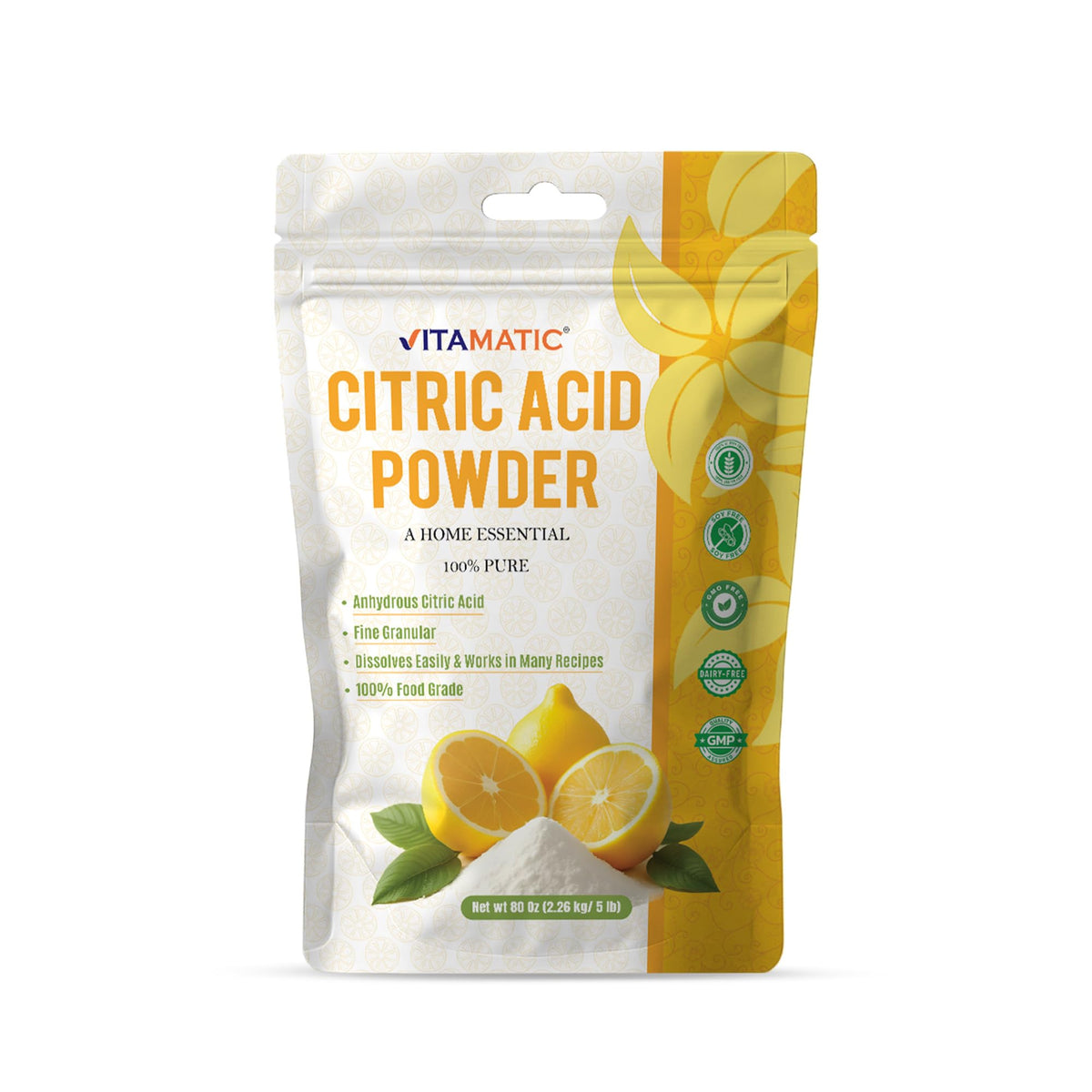 Vitamatic Citric Acid Powder bottle for easy pantry storage.