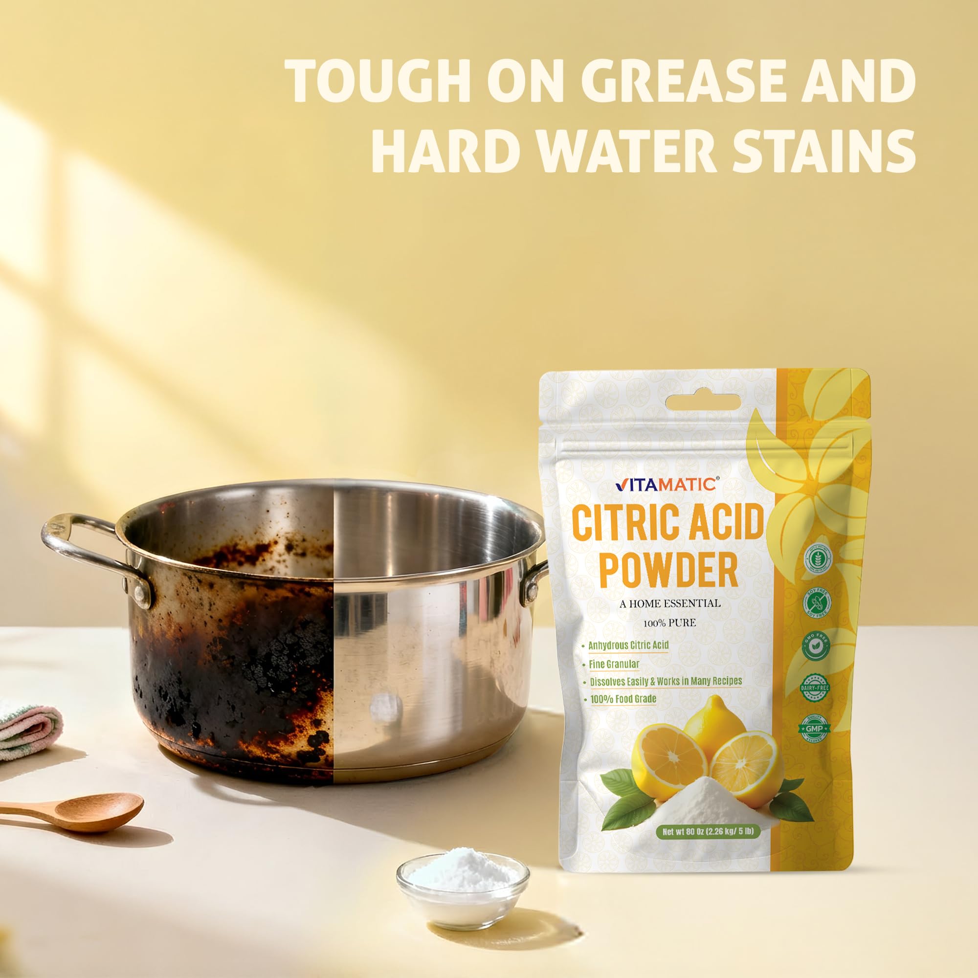 Vitamatic Citric Acid Powder 5 lb bulk for long-term use.