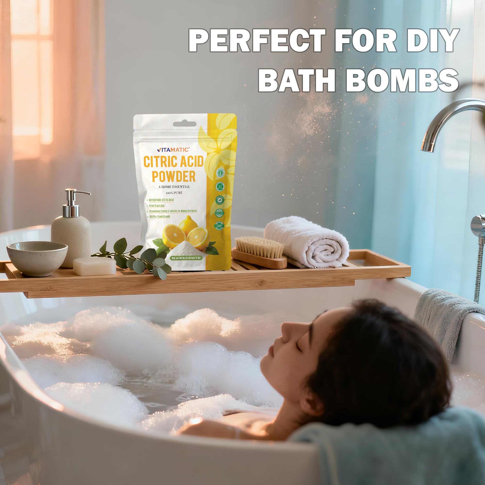 Vitamatic Citric Acid Powder cleans and brightens surfaces safely.