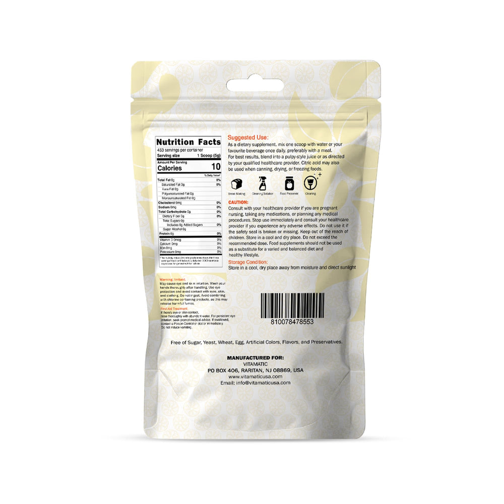 Vitamatic Citric Acid Powder crystalline granules dissolve evenly.
