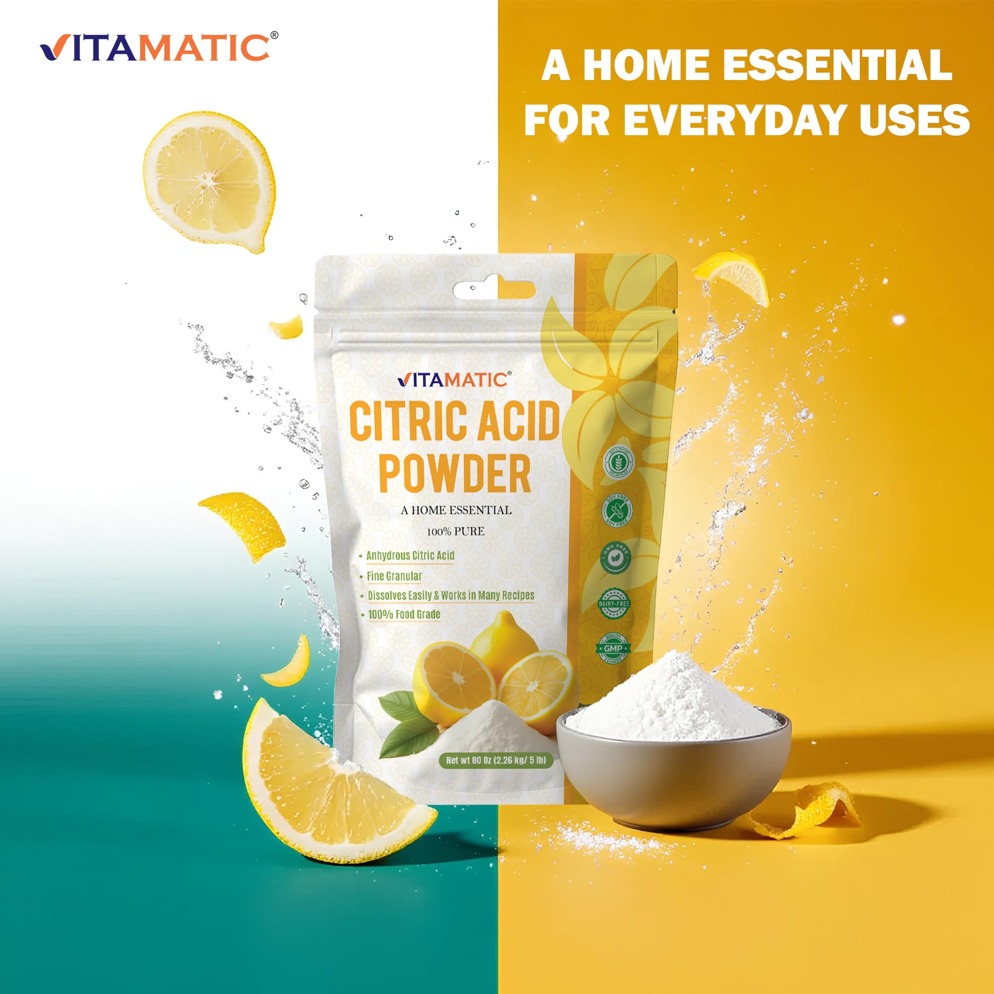 Vitamatic Citric Acid Powder dissolving smoothly in liquids.
