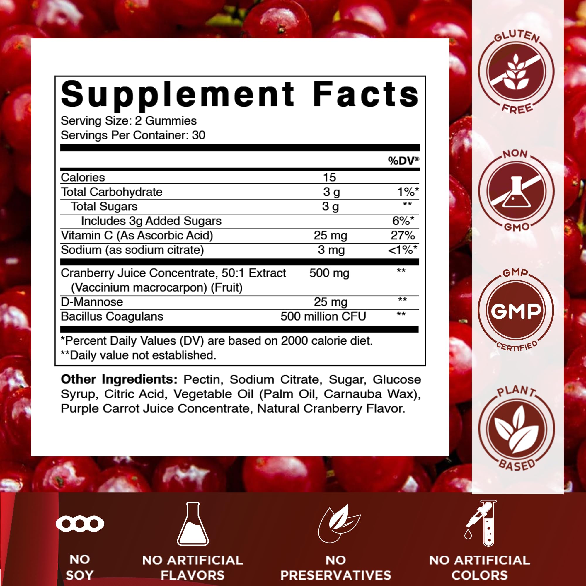 Vitamatic Cranberry Gummies bottle side view, easy everyday use.