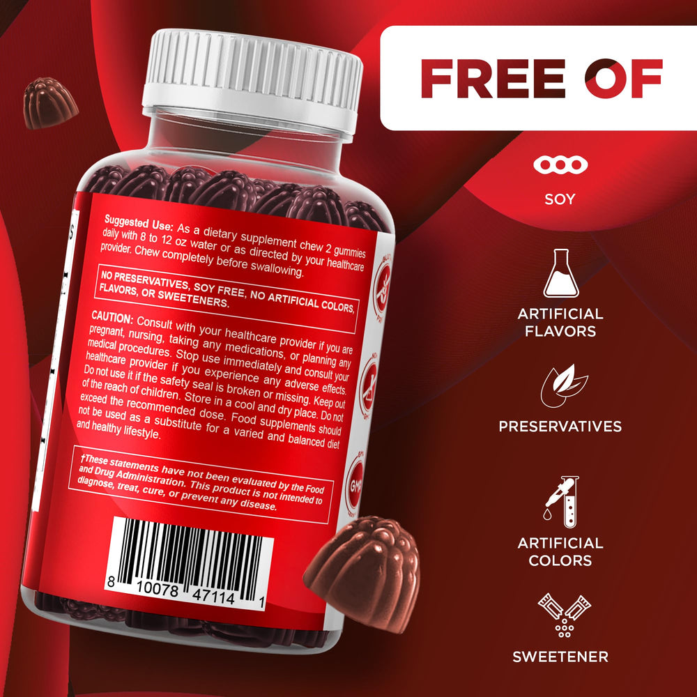 Vitamatic Cranberry Gummies ingredients panel, cranberry, probiotic, and D-Mannose highlighted.