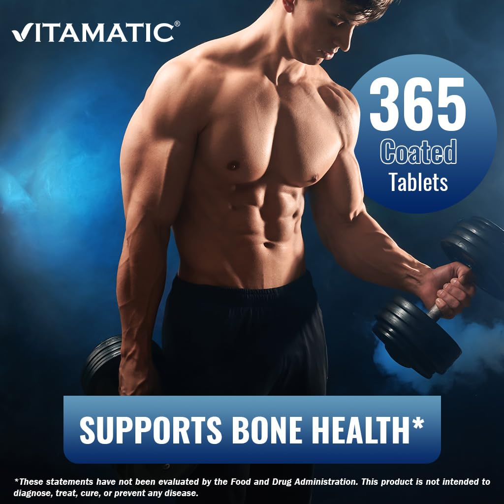 Vitamatic D3, K2, B12 infographic demonstrates immune and bone benefits.