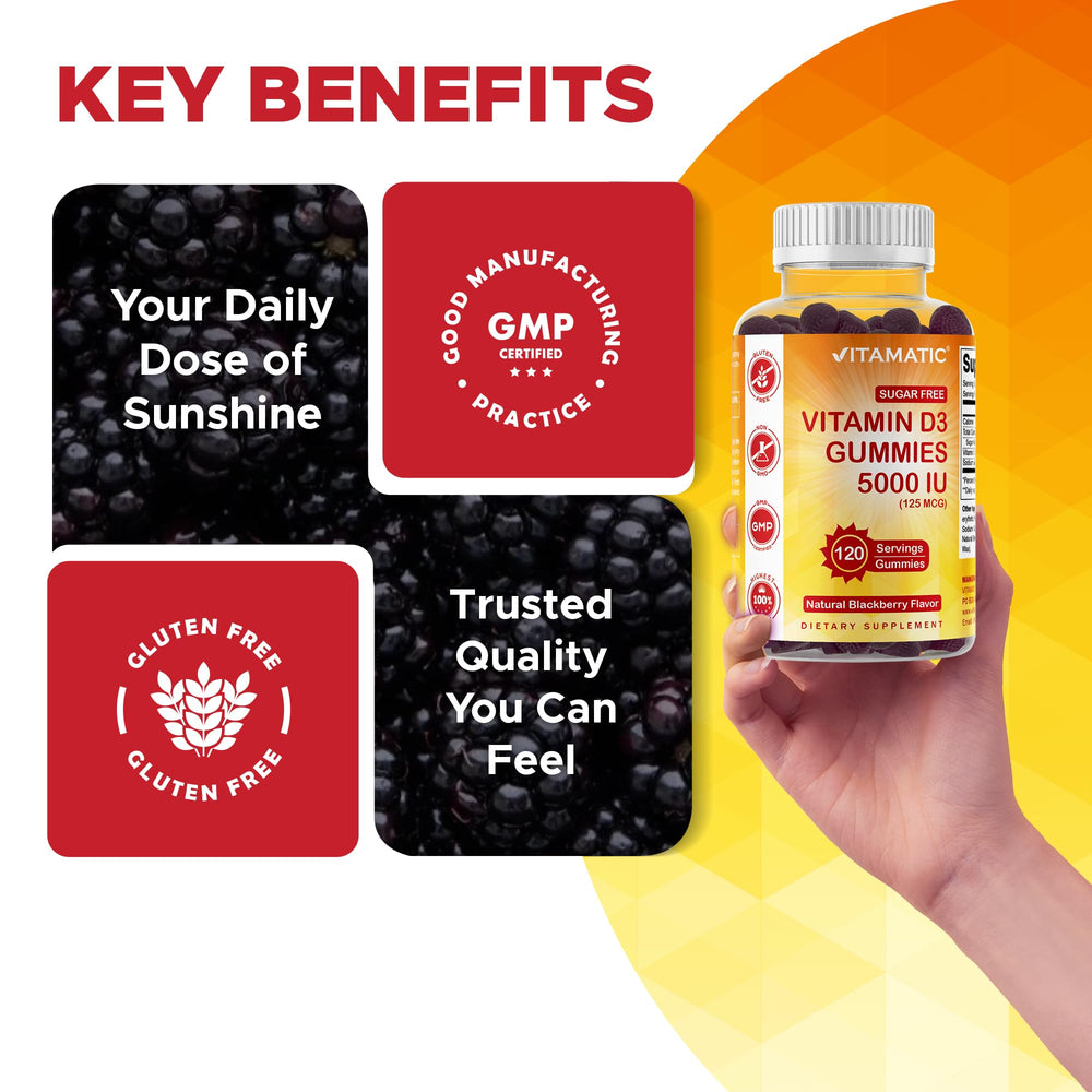 Vitamatic D3 non-GMO label on packaging highlights gluten-free features.
