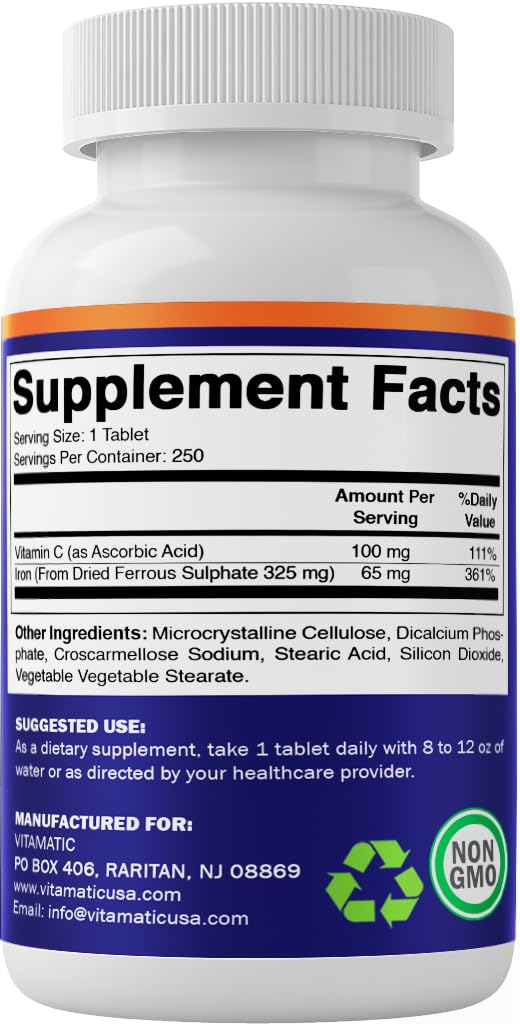 Vitamatic Ferrous Sulfate coating aids easy swallowing