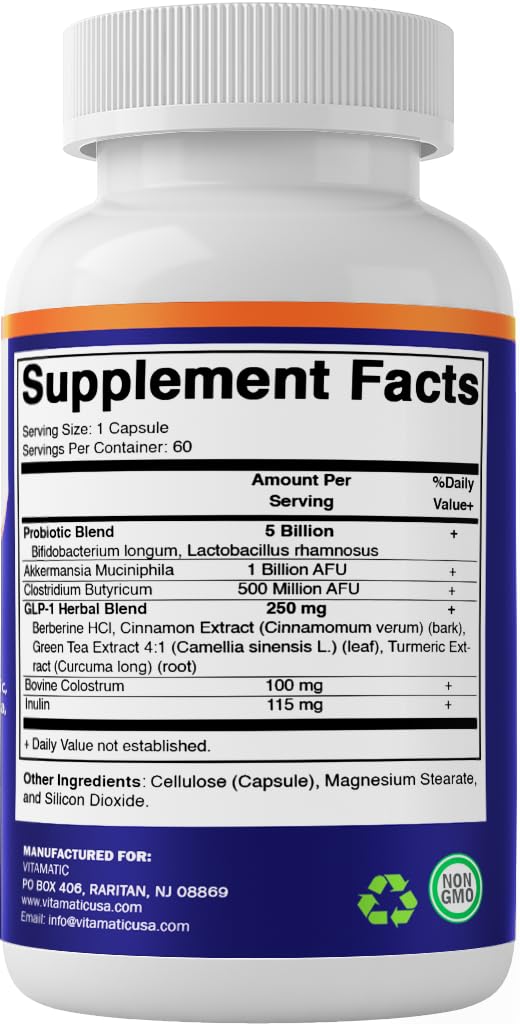 Vitamatic GLP-1 capsules inside a bottle for convenient use
