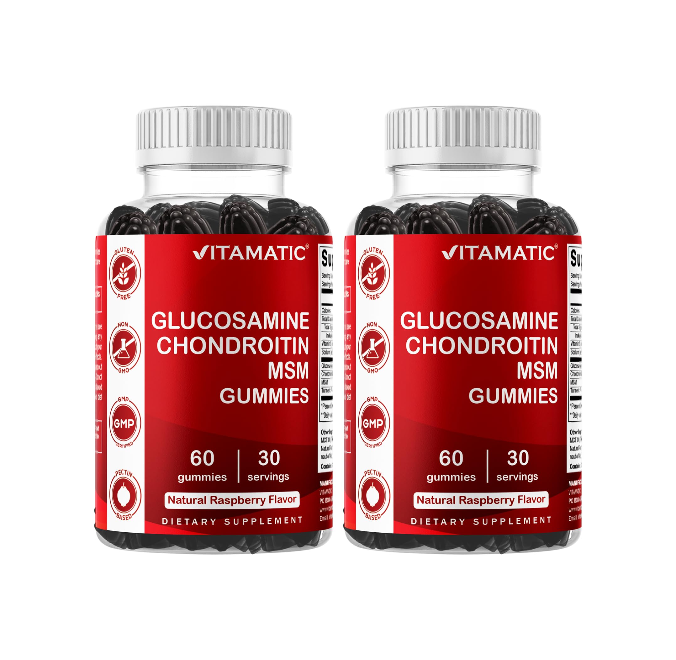 Vitamatic glucosamine chondroitin gummies jar—tasty daily joint support option.
