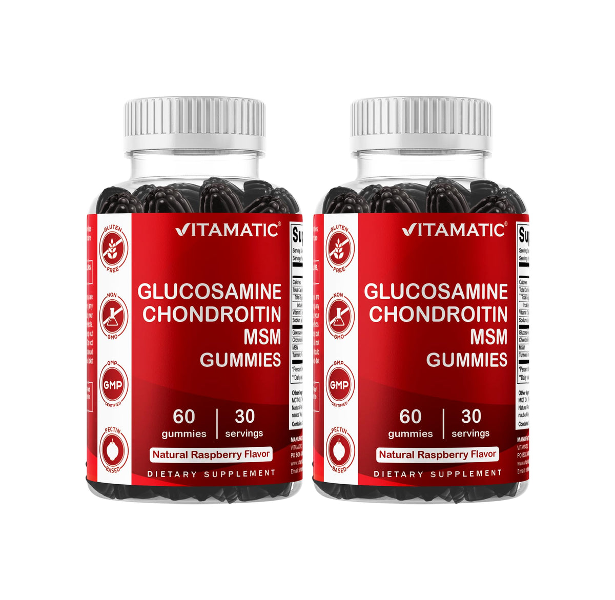 Vitamatic glucosamine chondroitin gummies jar—tasty daily joint support option.