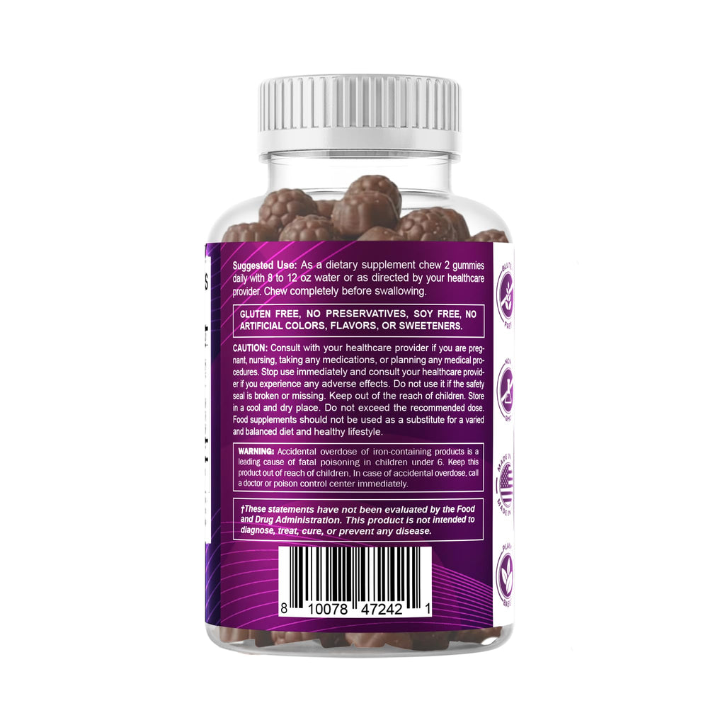 Vitamatic Iron 65 mg Gummies adults use shot with bottle in view.