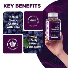 Vitamatic Iron 65 mg Gummies label with nutrition information.