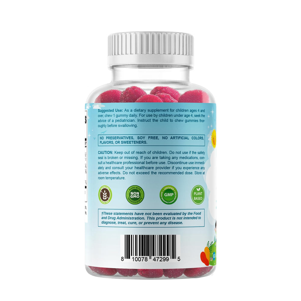 Raspberry flavoring and product branding on Vitamatic gummies label